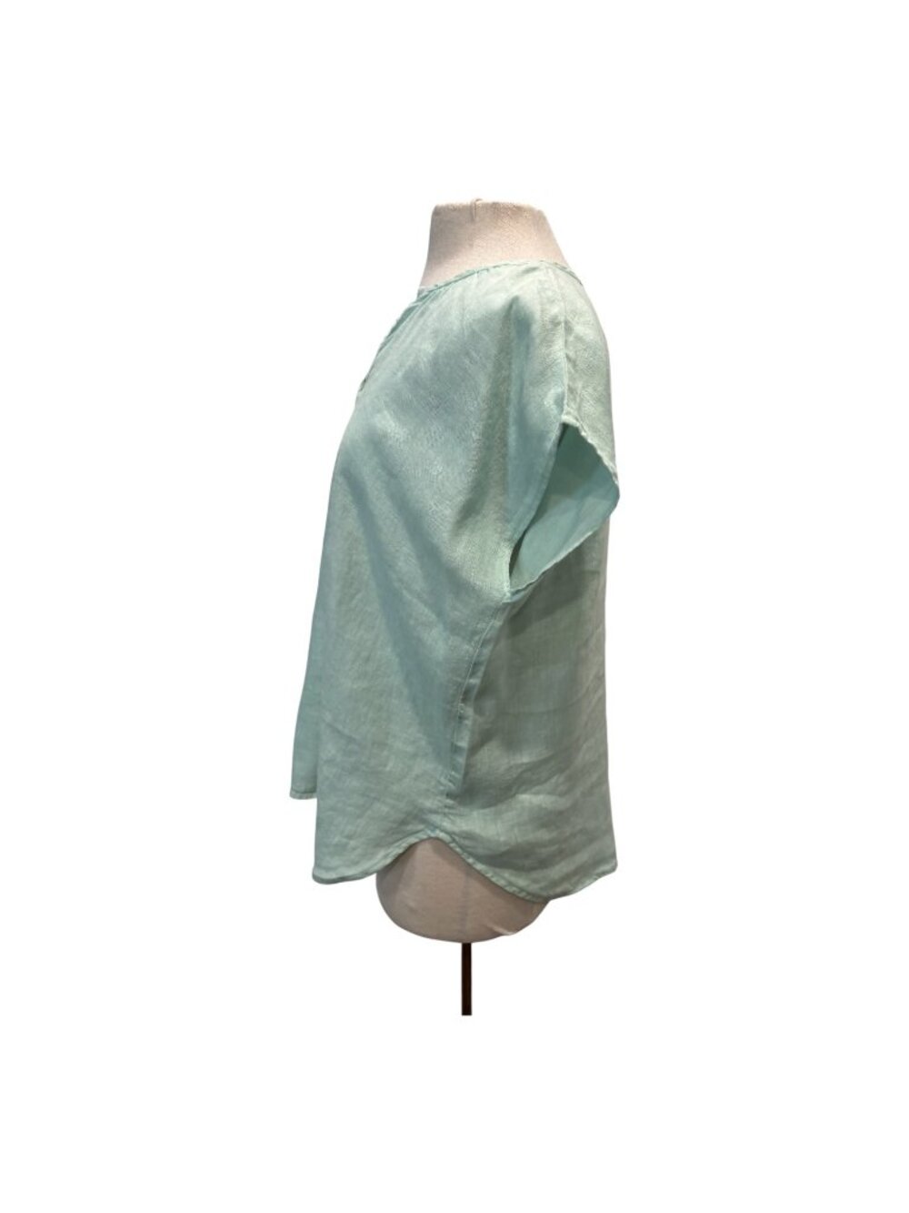Cut Loose Mint Green Linen Look Split Neck Blouse Women’s M Relaxed Short Sleeve - Picture 3 of 6